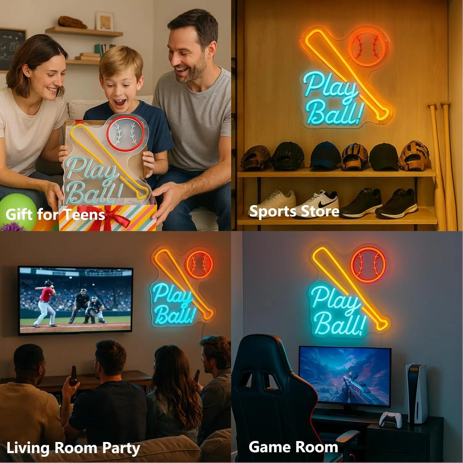 Baseball Neon Sign USB Dimmable LED Neon Light for Bedroom Bar Resturant Home Club Bedroom Baseball Bat Wall Decor Holiday Gift