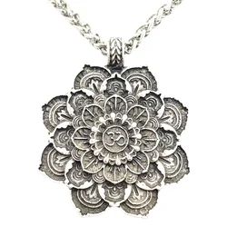 Om Yoga Lotus Flower Pendant Necklace Religious Buddha Mandala Meditation Spiritual Indian Jewelry