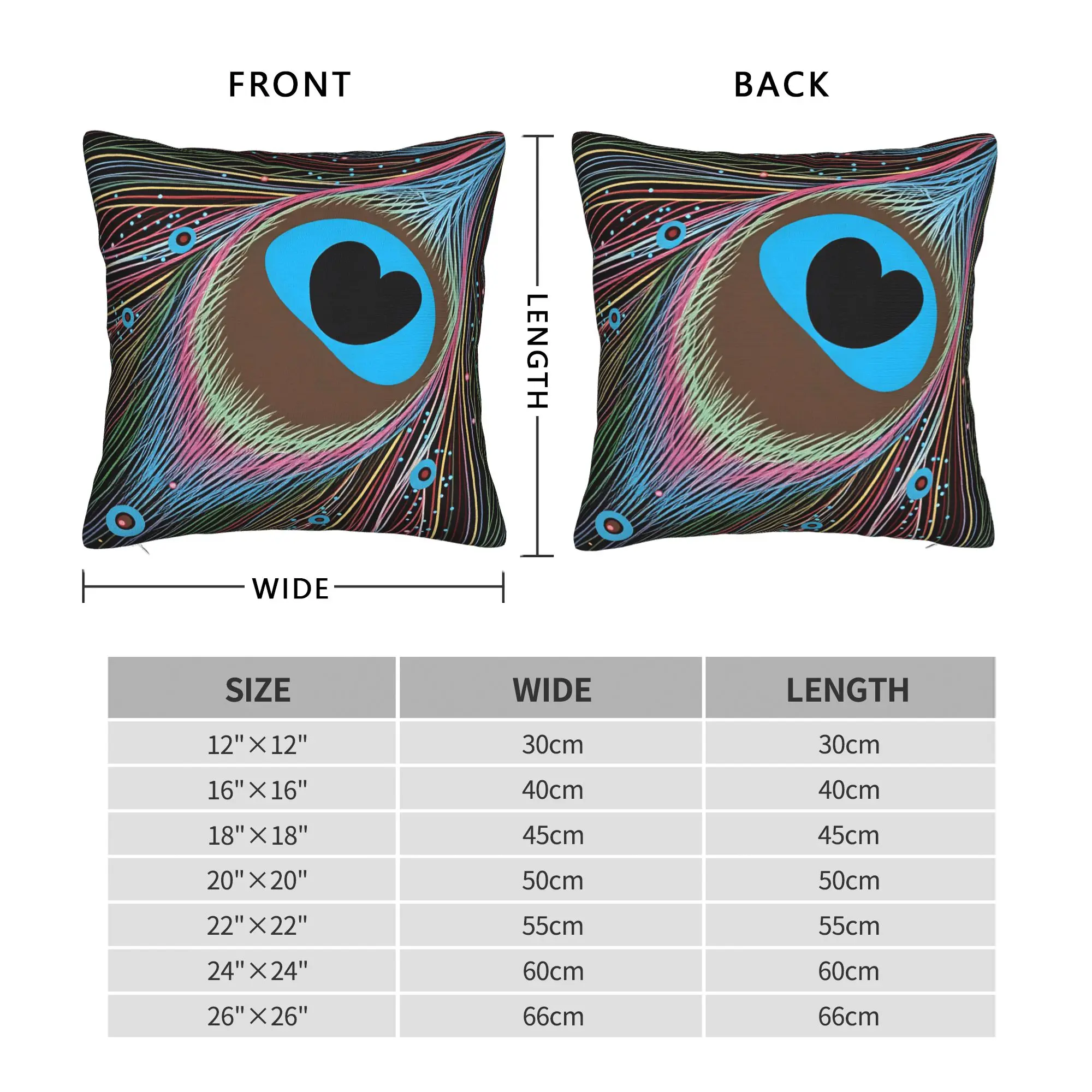Pillow Cover Peacock Feather Heart Pattern Colorful Ethnic Pattern  Retro Trendy Pillow Case For Couch Sofa Bedroom Pillowcases