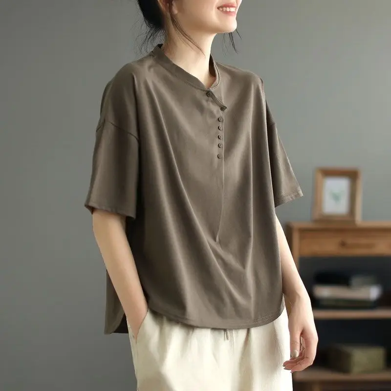 Fashion O-Neck Spliced Button Asymmetrical Blouse Women's Clothing 2023 Summer New Oversized Casual Pullovers All-match Shirt