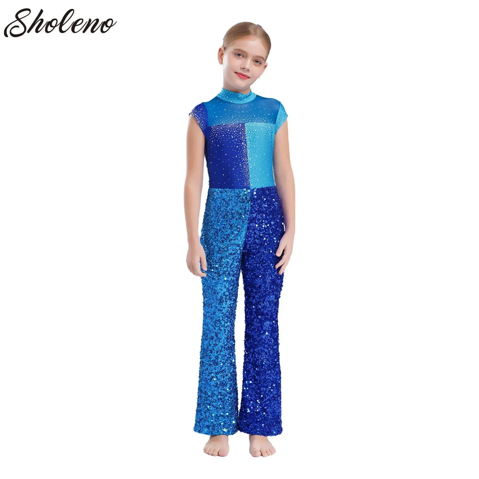 

Glittery Sequins Jumpsuit Ballet Modern Jazz Hiphop Girls Runway Catwalk Clothing Cool Costume Party Stage Performance Dancewear
