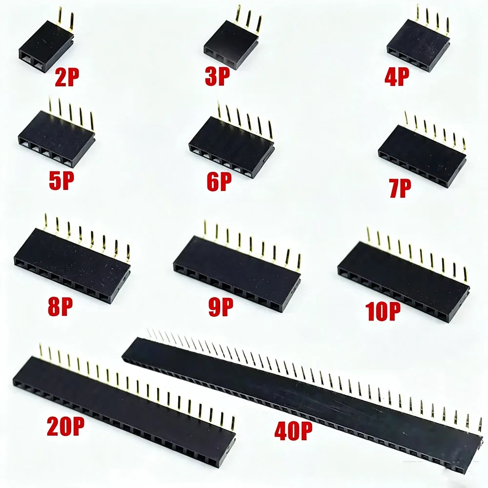 5Pcs Single Row 90 Degree Bent Female Header Socket Pitch 2.54mm 2P 3P 4P 5P 6P 7P 8P 9P 10P 20P 40Pin Connector