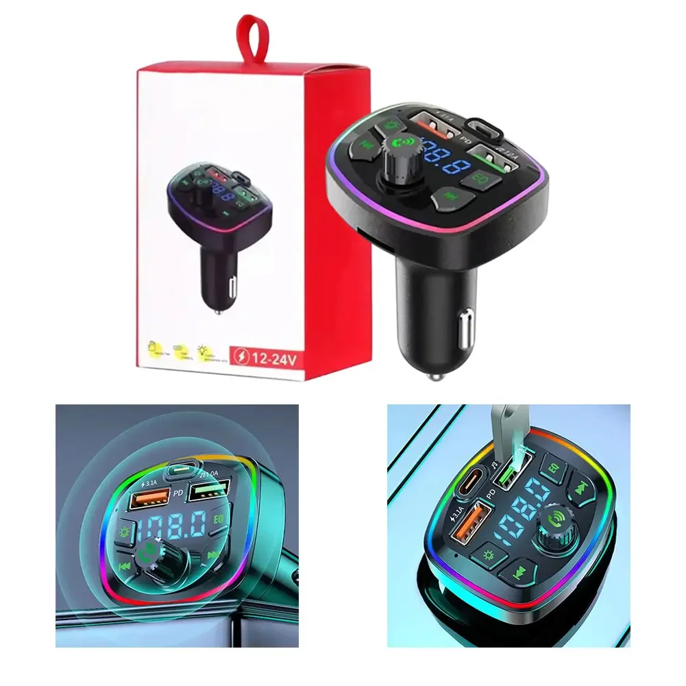 USB C Car Charger 48W with PD & QC 3.0 Support and 5.4 FM Transmitter for Audio Streaming from Smartphone Apps Through Car Radio