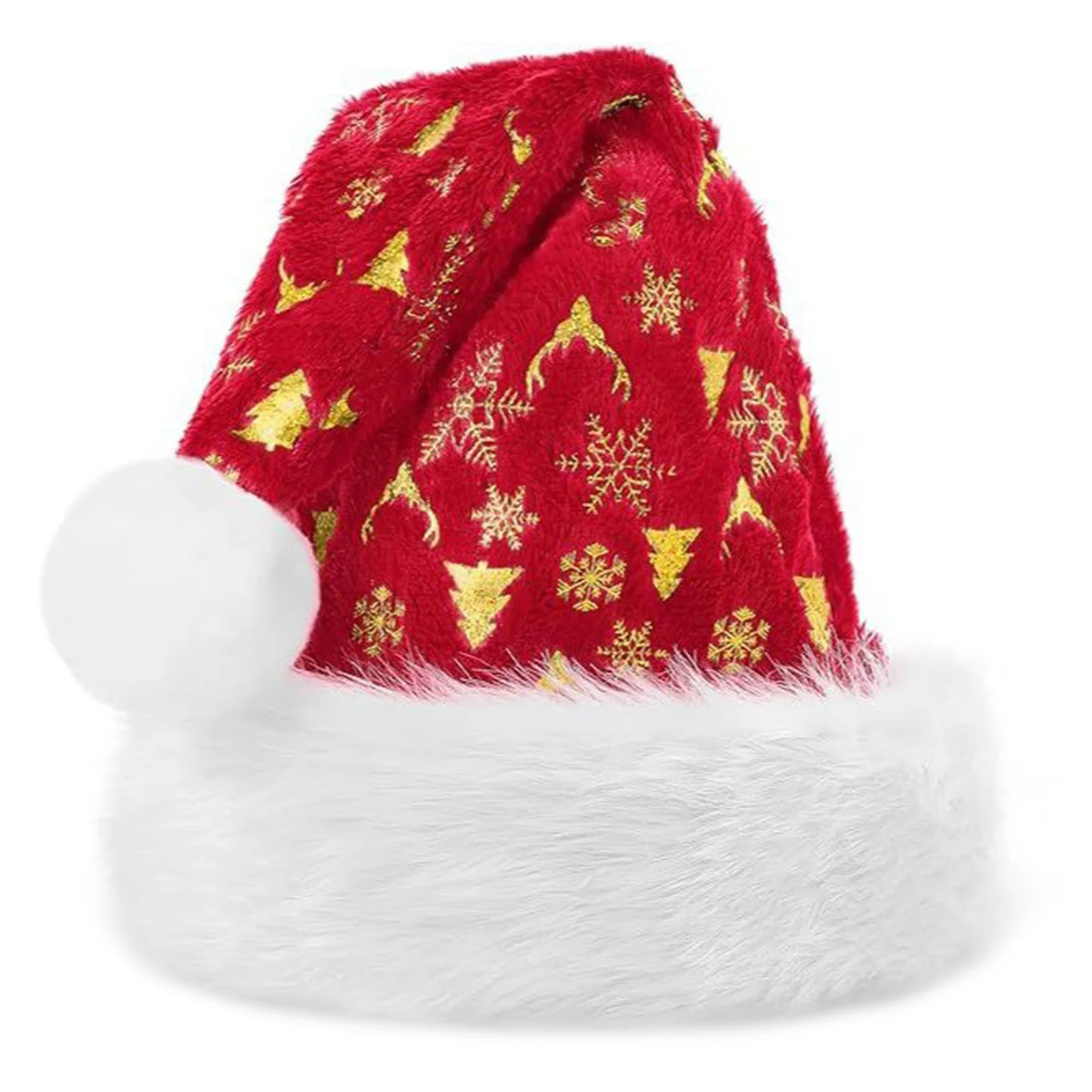 1Pc Adult Sequin Plush Santa Hat Unisex Christmas Holiday Hat Plush Winter Brim Xmas Hat for New Year Festive Holiday Party