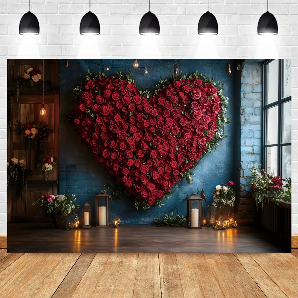 Valentine's Day Backdrop Valentine's Day Red Love Heart Red Rose Flowers Decor Banner Background Valentines Party Supplies