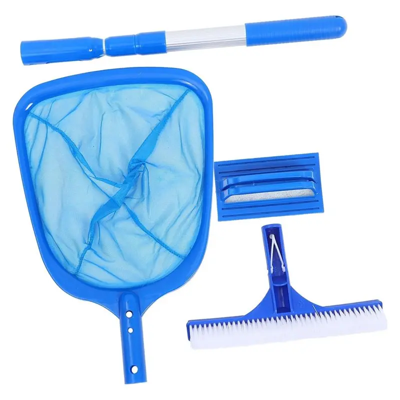 Kit de limpieza de piscina con poste telescópico, cepillo de esponja para piscina, red para espumadera de hojas para limpiar paredes, azulejos y suelo