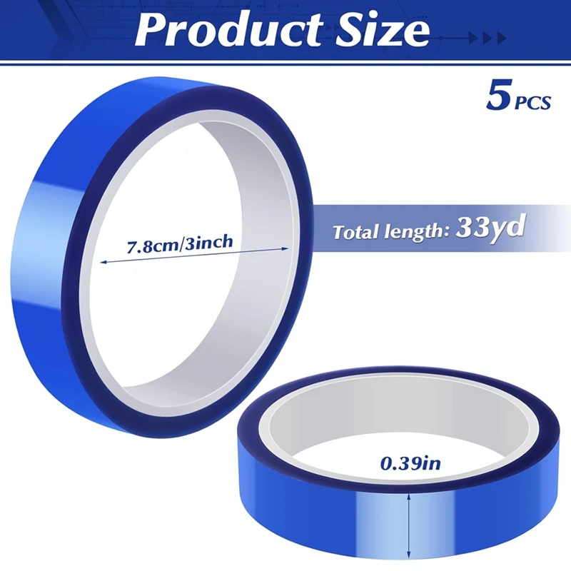 5 Rolls Heat Resistant Tape 20Mm X 30M (98Ft) Sublimation Tape , Heat Transfer Tape For Sublimation Printer Electronic