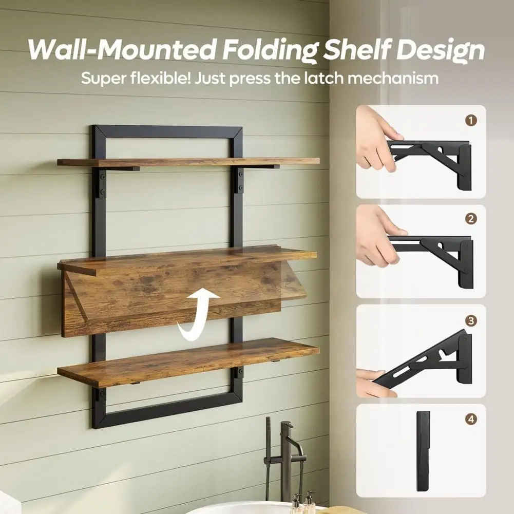 Space-saving Wall Shelves Wooden Wall Mounted Storage Shelf Foldable Design Strong Load-bearing Capacity Easy for Floating