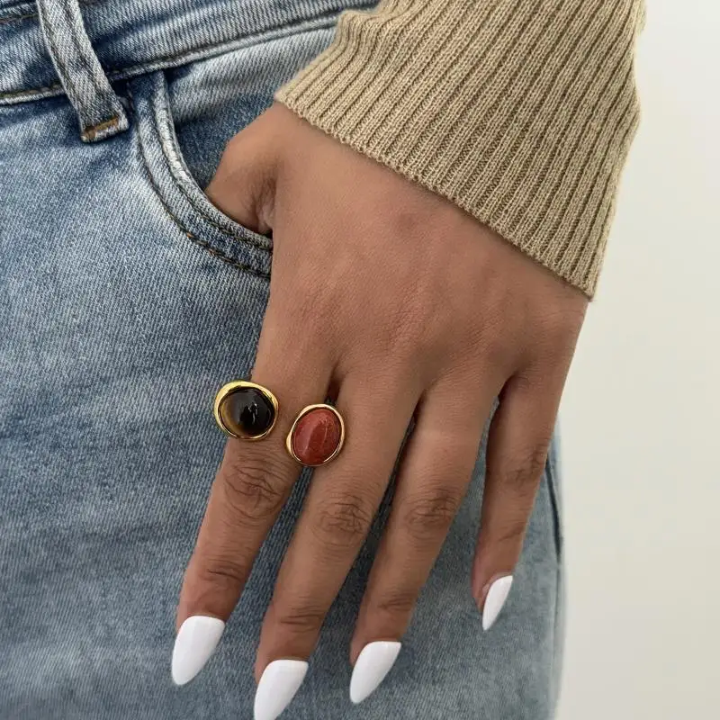 Modischer Unregelmäßiger Edelsteinring, Einzigartiger Verstellbarer Leichter Luxus-Ring im Retro-Geometrischen Design, Schmuck, Urlaubsaccessoire, Geschenk – Detail 14