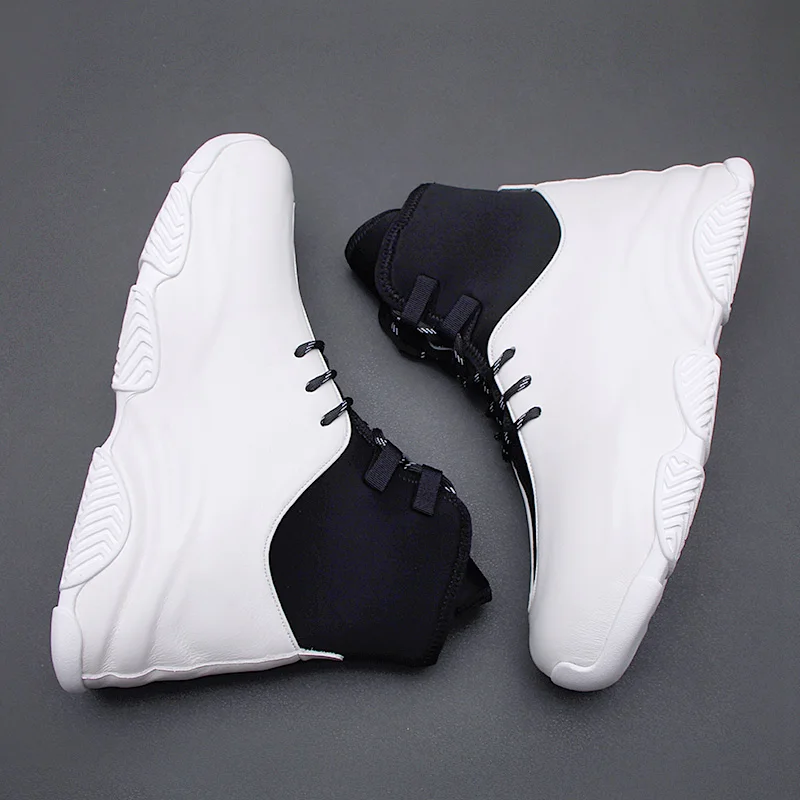 2024 fashion men\'s shoes high top shoes spring new cowhide breathable casual shoes lightweight soft sole comfortable board shoes