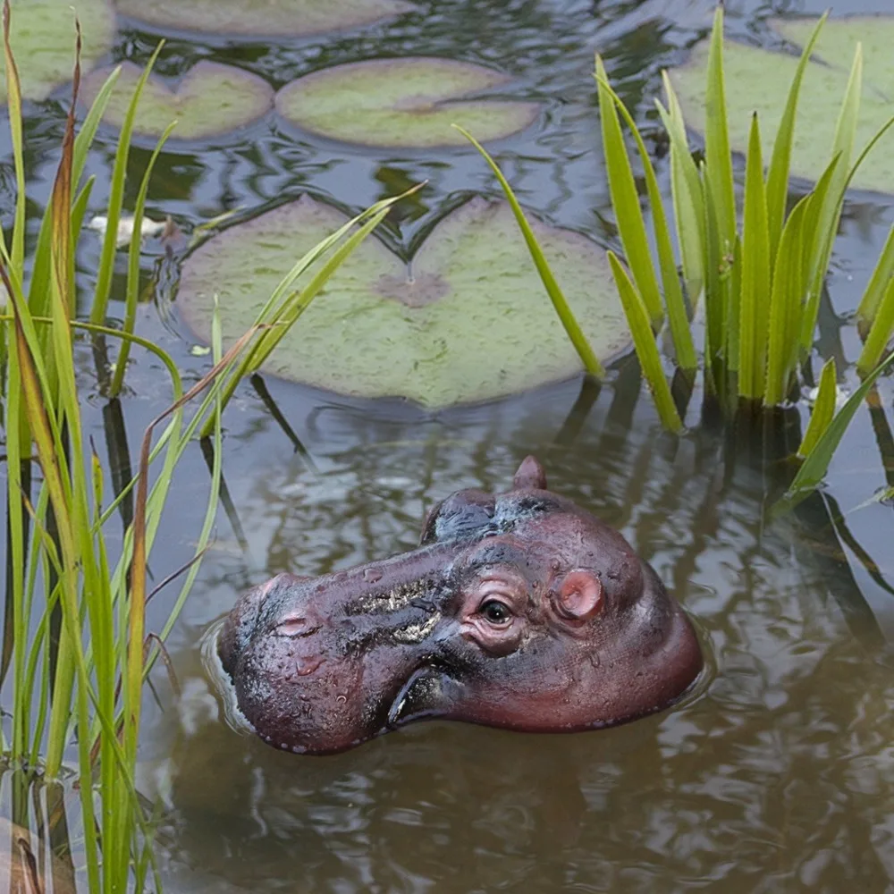 مضحك العائمة فرس النهر الحلي الراتنج الحرفية اليدوية بركة العائمة فرس النهر رئيس نابض بالحياة تماثيل صغيرة على شكل حيوانات الديكور #4