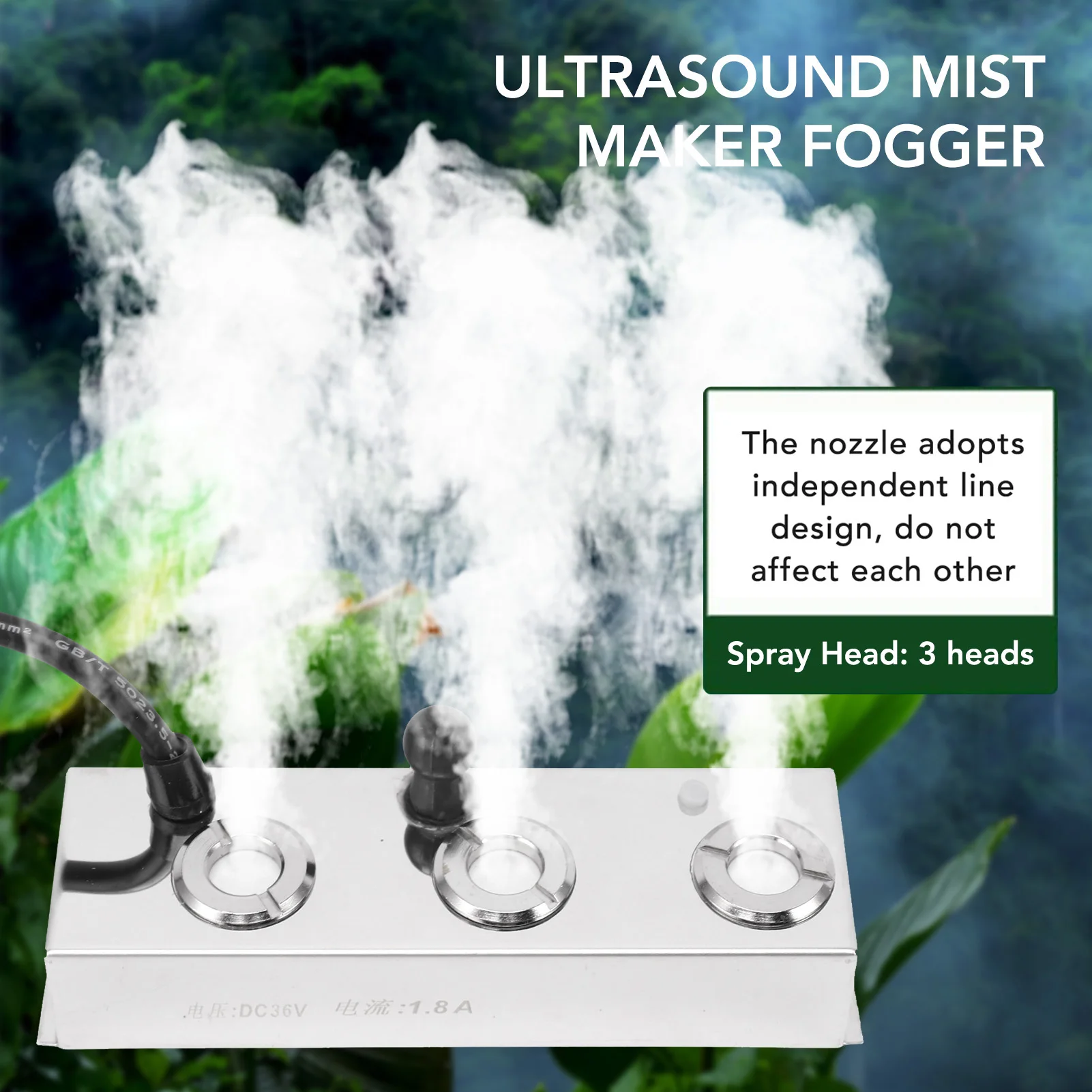 

Fog Maker Ultra Sound 304 Stainless Steel 3 Head IP67 Waterproof Automatic Power Failure Mist Maker Fogger for Greenhouse Garden