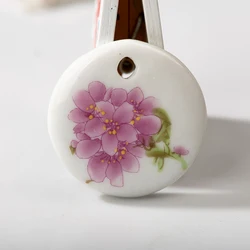 Pink Flowers Porcelain Hand Painted Pendant Ceramic Beads Necklace Accessories One Side Glazed Handmade Z058