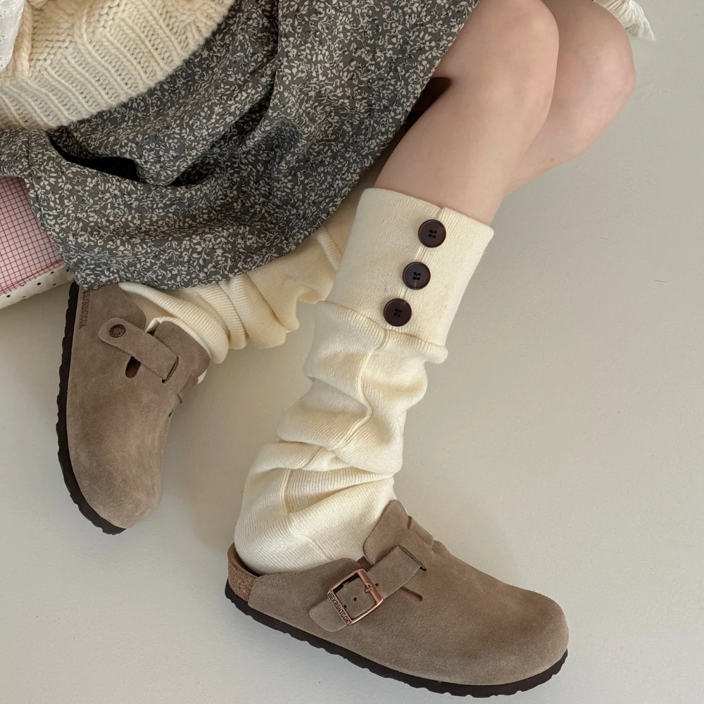 Autumn and Winter Retro Leg Warmers Women Button Leg Cover 2026 New Korean Striped Leg Warmers Knitted Foot Cover Calf Socks Sox