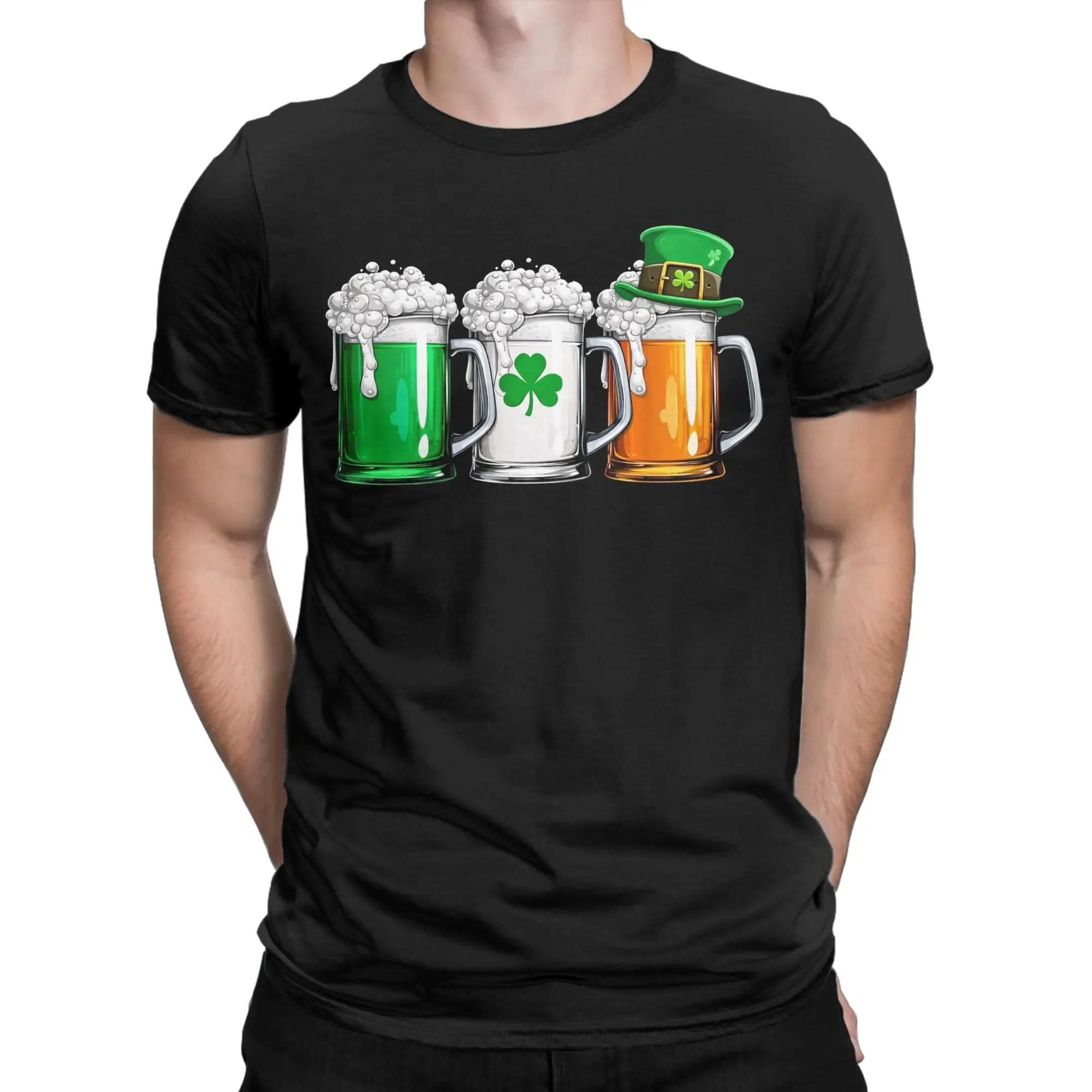 Men's Irish Beer Ireland Flag Saint Patricks Day T Shirts St Patricks Day Cotton Clothing Short Sleeve O Neck Tees T-Shirt