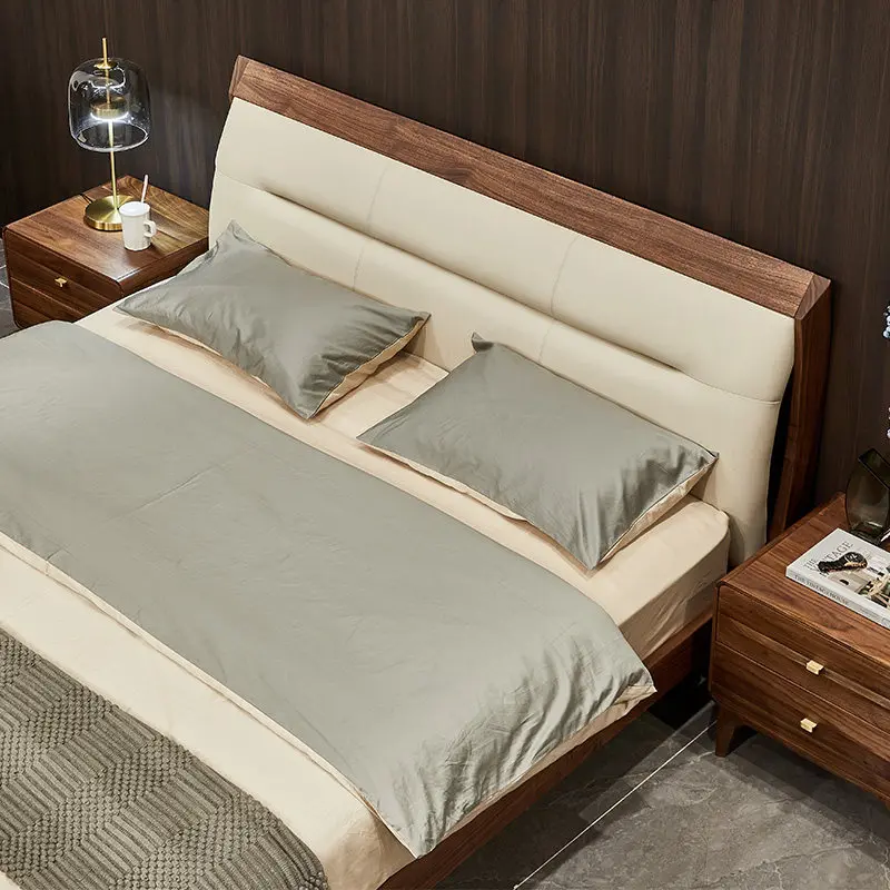 North American black walnut, solid wood backrest bed, Nordic simplicity, double bed in home bedroom