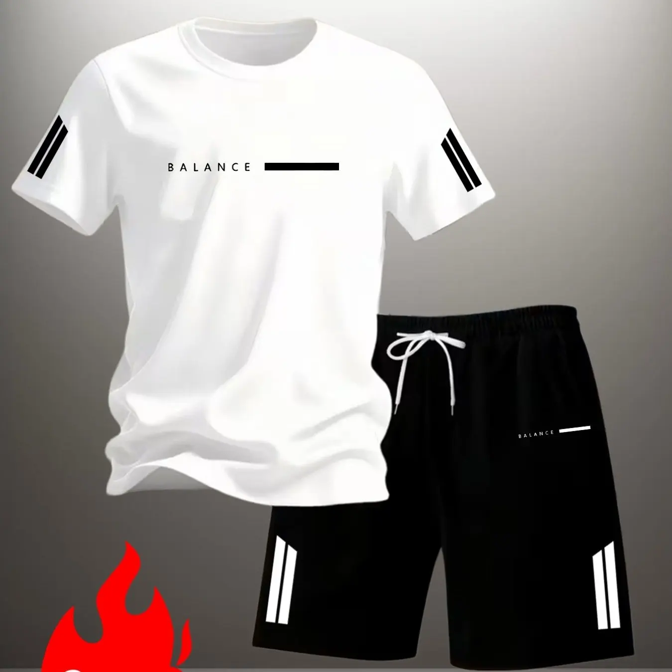 Quick-drying Sports Basketball Running T-shirt and Shorts 2 Piece Set Men's Crew-neck T-shirt and Drawstring Shorts Suit Clothes