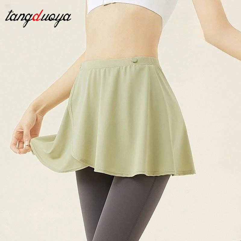 Women Solid Color Yoga Tennis Buttons Waist Cover Up Wrap Skirt Hip Covering Scarf Workout Running Layered Pleated A Line Skirts