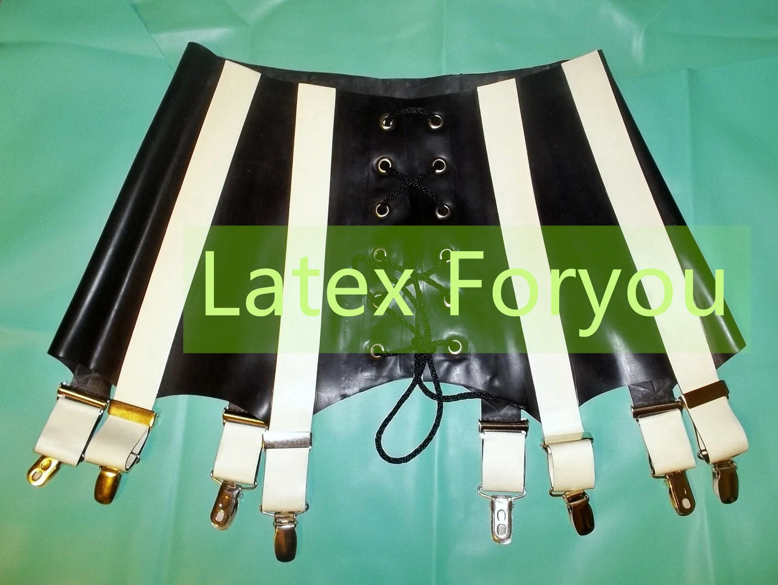 

Natural Unisex Latex Garter Front Lace Gummi Stocking Suspender Straps Black With Contrast Color Woman Skirt Halloween Clubwear