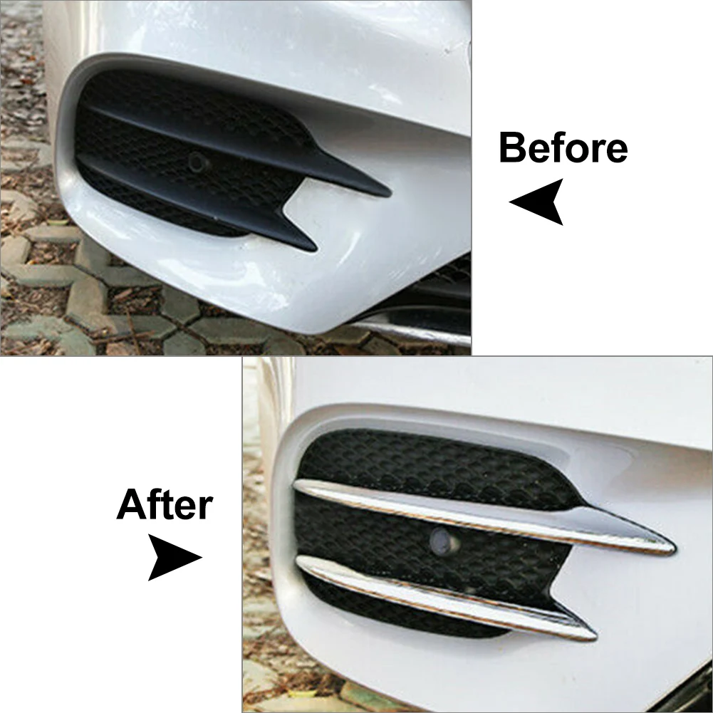 4Pcs Auto Front Fog Light Decorated Trim Cover Stip ABS For Mercedes Benz E-Class W213 C238 A238 2016-2020 Only For Sport Model
