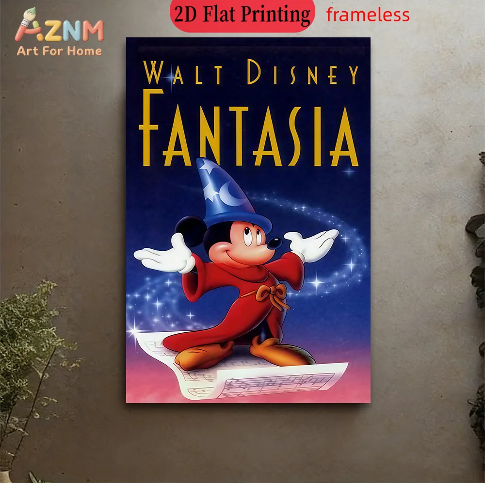 AZNM Fantasia - Lienzo Decorativo sin Marco, Arte de Pared de Disney, Mickey Mouse Mago, Escena de Partituras, Impresión Artística de un Solo Panel para Habitación Infantil