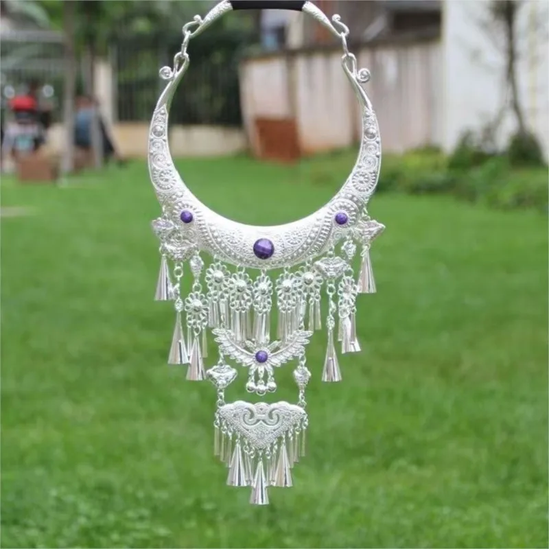 

Chinese Hmong Silver Characteristic Collar Miao Dance Jewelry Female Necklace