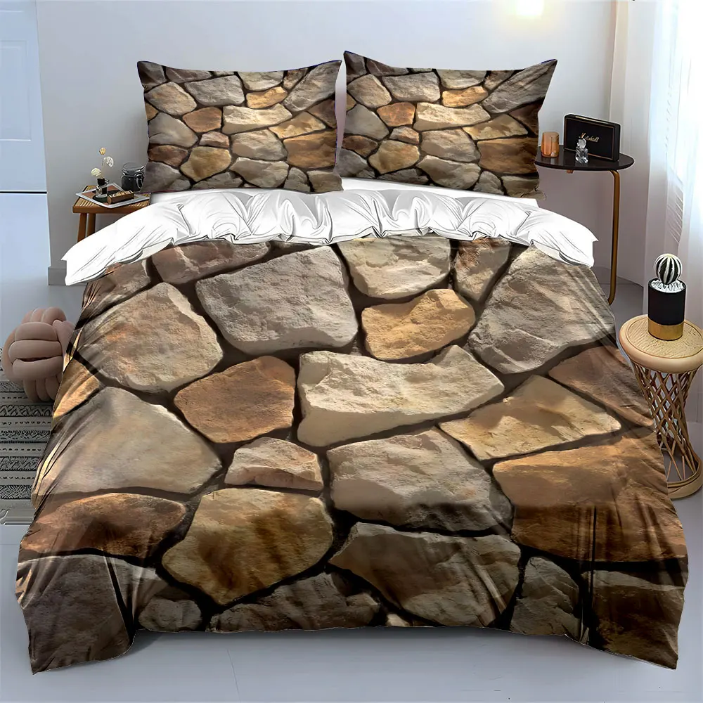 Irregular stone wall texture Pattern Duvet Cover Set Digital Print Colorful Polyester Bedding with Zipper Closur for kids gifts