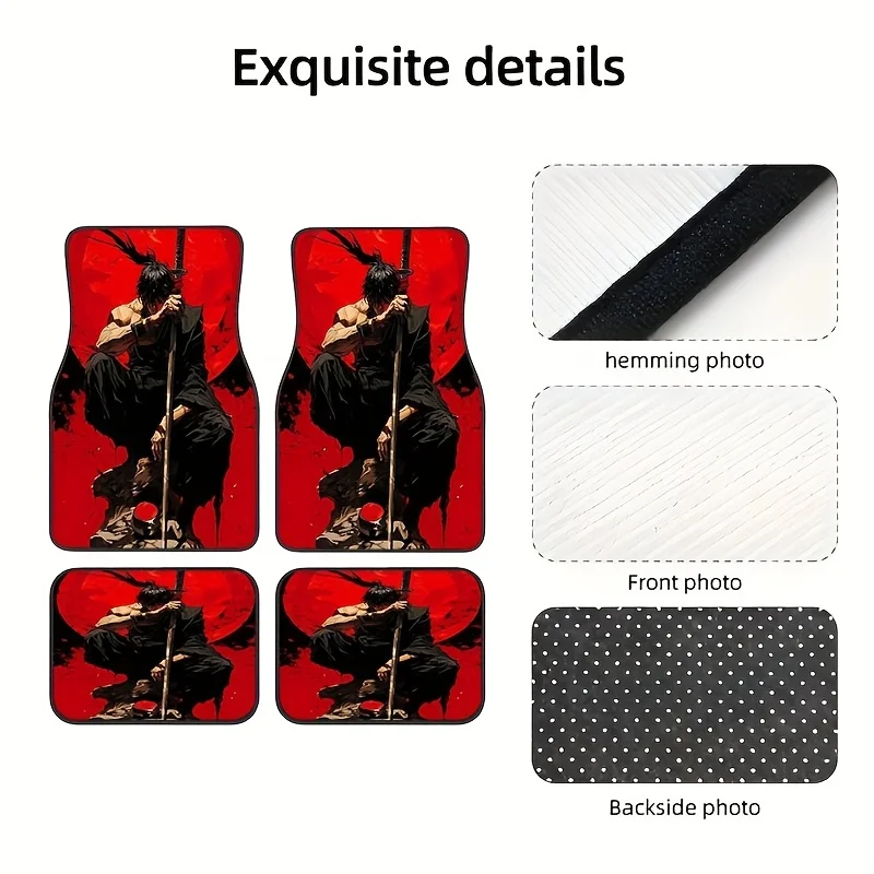 Set Of 4 Car Mats Featuring A Japanese Anime Design, Suitable For All Suvs. These Stylish And Durable Additions Include Logo-The