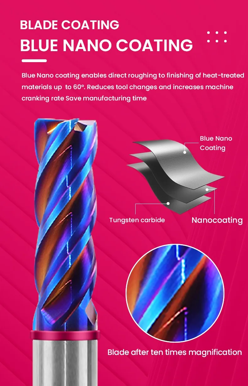 AZZKOR 4F Schaftfräser mit Farbring, blauer Nano-Beschichtung, Hartmetall-Wolframstahl, Flachboden-Fräser für CNC-Maschinen, TGP-HRC70 – Detail 7