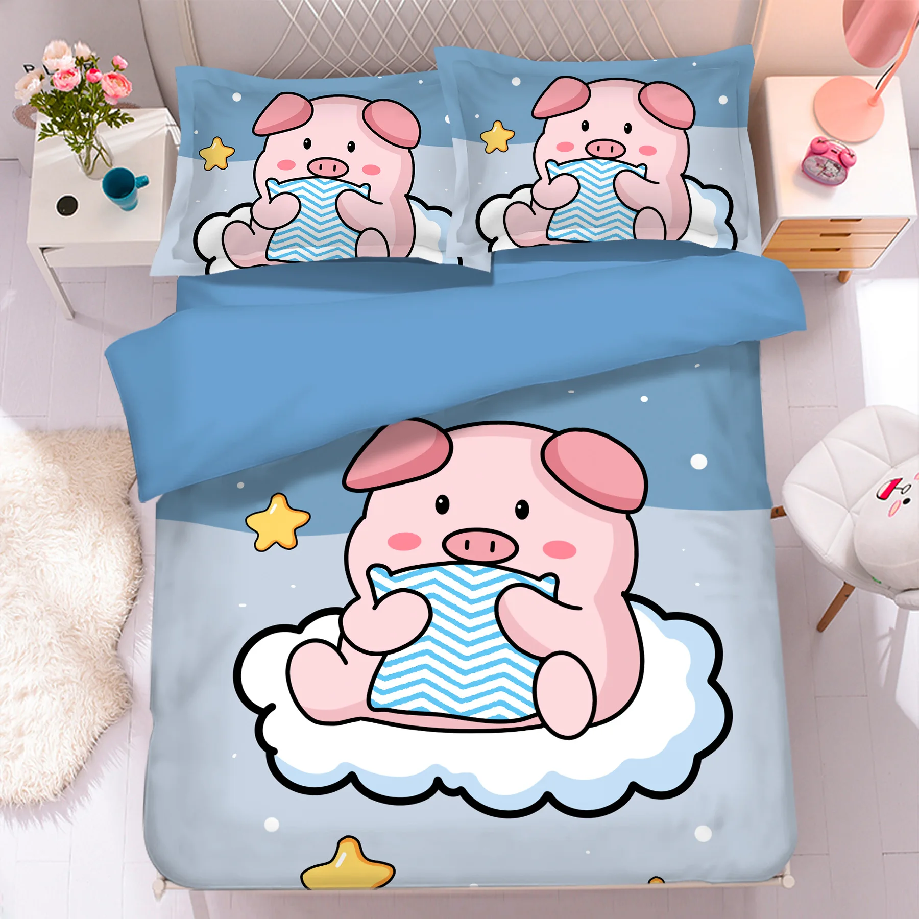 Милый пододеяльник в виде свиньи, наволочка, 2/3 шт., розовый поросенок, комплекты постельного белья, одеяло, домашний декор, одинарный, двойной, большой