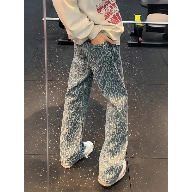 

Мужские джинсы American Slim Fit: осенне-зимние, винтажные, в стиле High Street, с вышивкой и эффектом потертости, прямого кроя