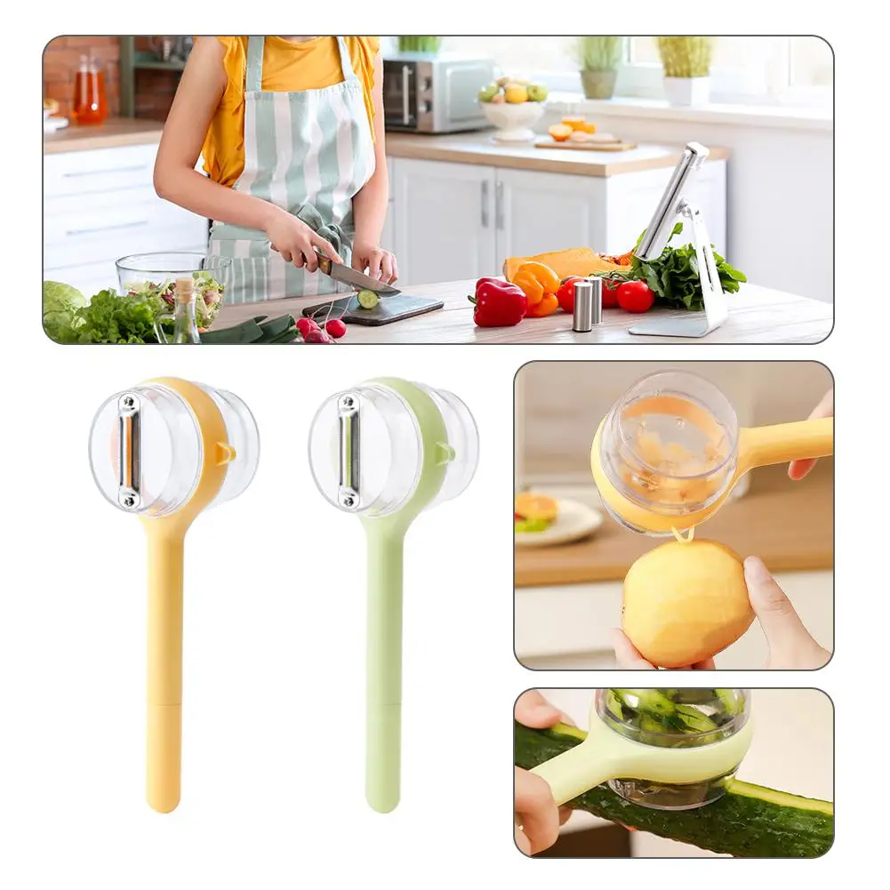 Cuchillo para pelar verduras con caja de almacenamiento, cortador Manual para pelar frutas y manzanas, herramienta para descascar patatas y pepinos, accesorios de cocina