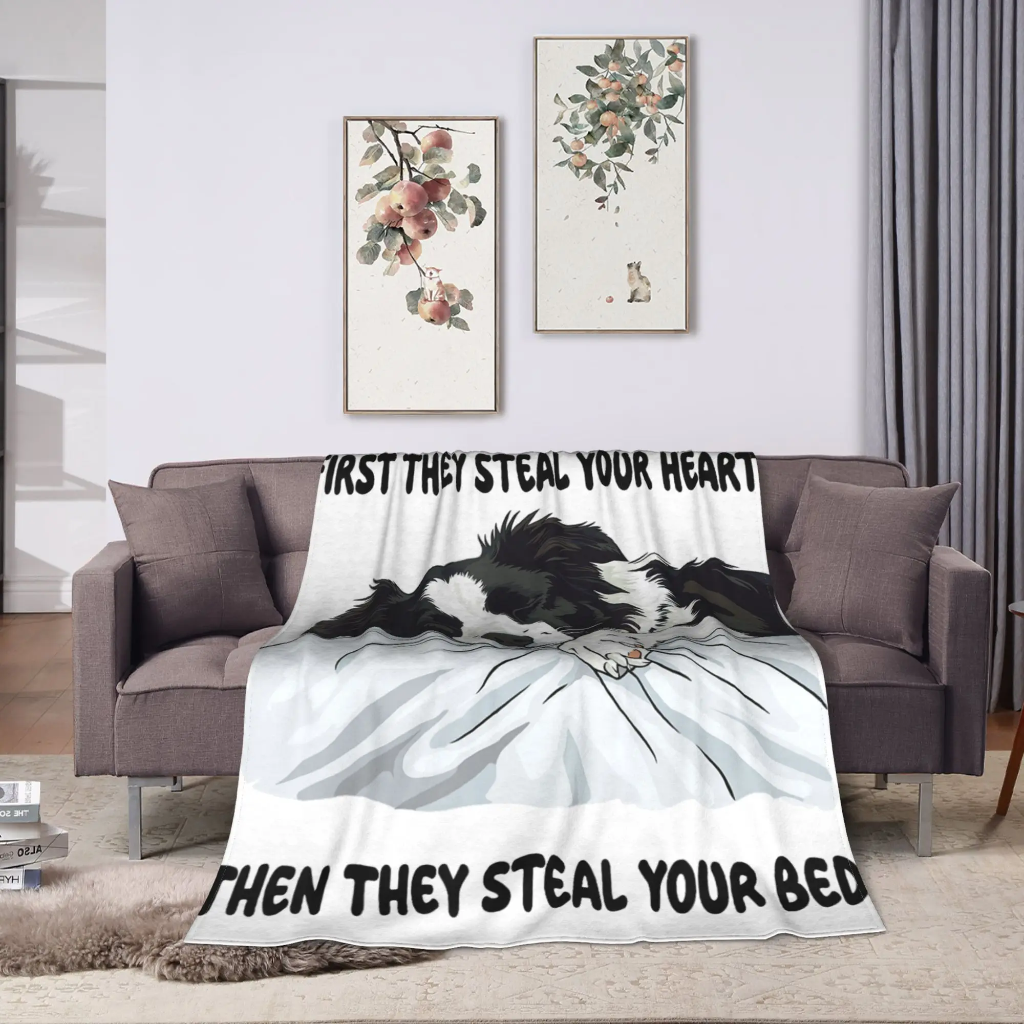 Border Collie Sleeping Pajamas Nightgown Flannel Blanket Adults  Cozy Throw Blanket Winter Home Decor Bedspread Sofa Bed Cover