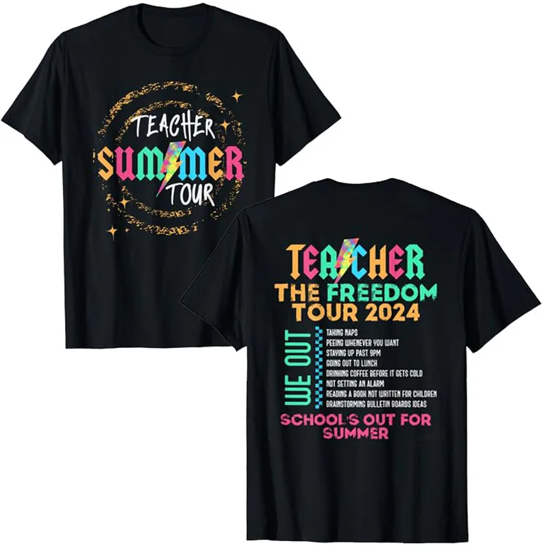 Teacher The Freedom Tour 2024 Summer Last Day of School T-Shirt Funny Schoolwear Teacher Gifts Summer Fashion End of School Tee