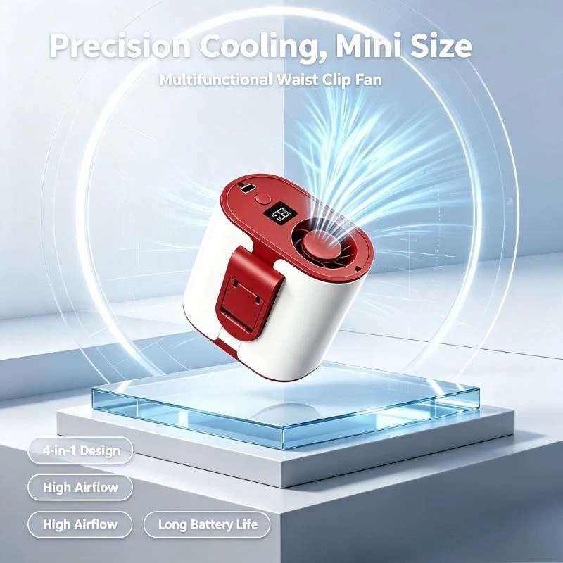 4-in-1 Belt Clip Fan Outdoor Portable USB Rechargeable Multifunctional Cooling Fan with Long Battery Life High Airflow