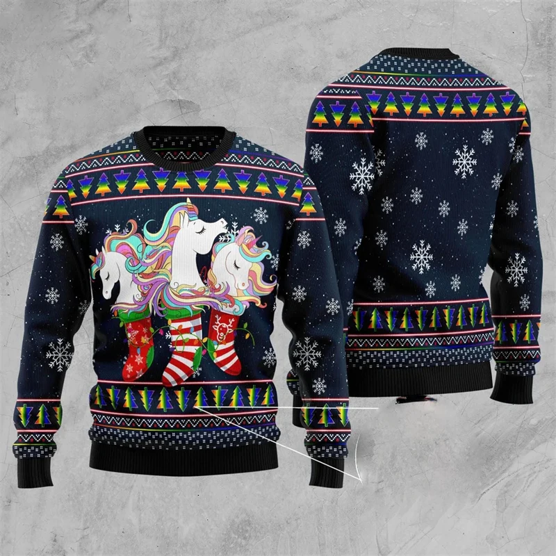 Fashion Popular Unicorn Ugly Sweater 3D Printed Merry Christmas Pullover Top Festival Gift Santa Pattern Trendy Sweatshirt New