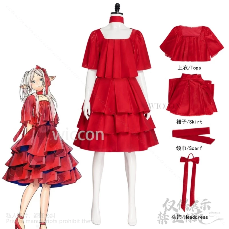 Kostium Frieren Anime Frieren: Beyond Journey's End Cosplay czerwona sukienka wieczorowa Lolita peruki księżniczki na boże narodzenie Cos dostosowane