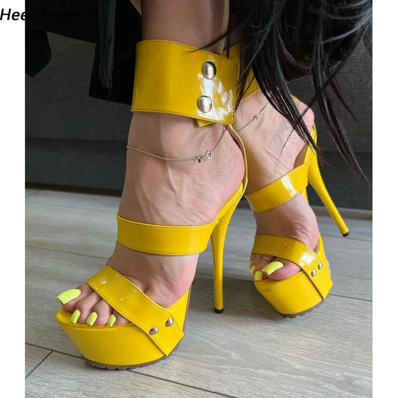 Ahhlsion Stylish Women Summer Sandals Ankle Wrap Stiletto Heels Open Toe Advanced Yellow Green Party Shoes Ladies US Size 4-20