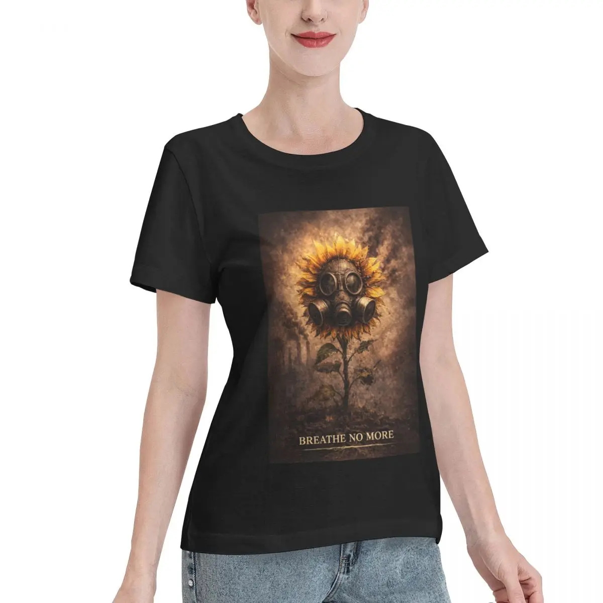 Value Pack Breathe No More Air Pollution Environmental Sunflower Design Women's T-shirt Aesthetic Wholesale Blank Tee