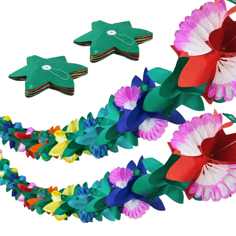 

3Meter Colorful Tropical Flowers Paper Garlands for Hawaiian Birthday Party Decoration Beach Holiday Supplies Wedding Ornament