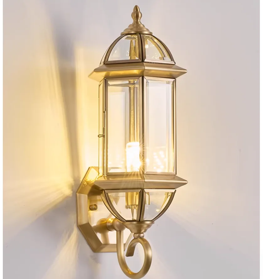 Modern Brass Wall Lamp Outdoor/Indoor LED Design Glass  Shade Design D17cm H43cm Copper Wall light Home Decoration Outdoor Lamp