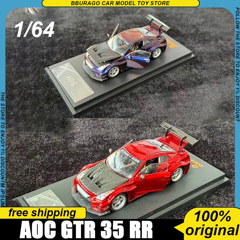 

Pre-Sale Aoc 1:64 Gtr 35 Rr Full Open Diecast 2 Colors Red Chameleon Limited 599pcs Sports Car Model Toys Boy Gift Christmas Toy