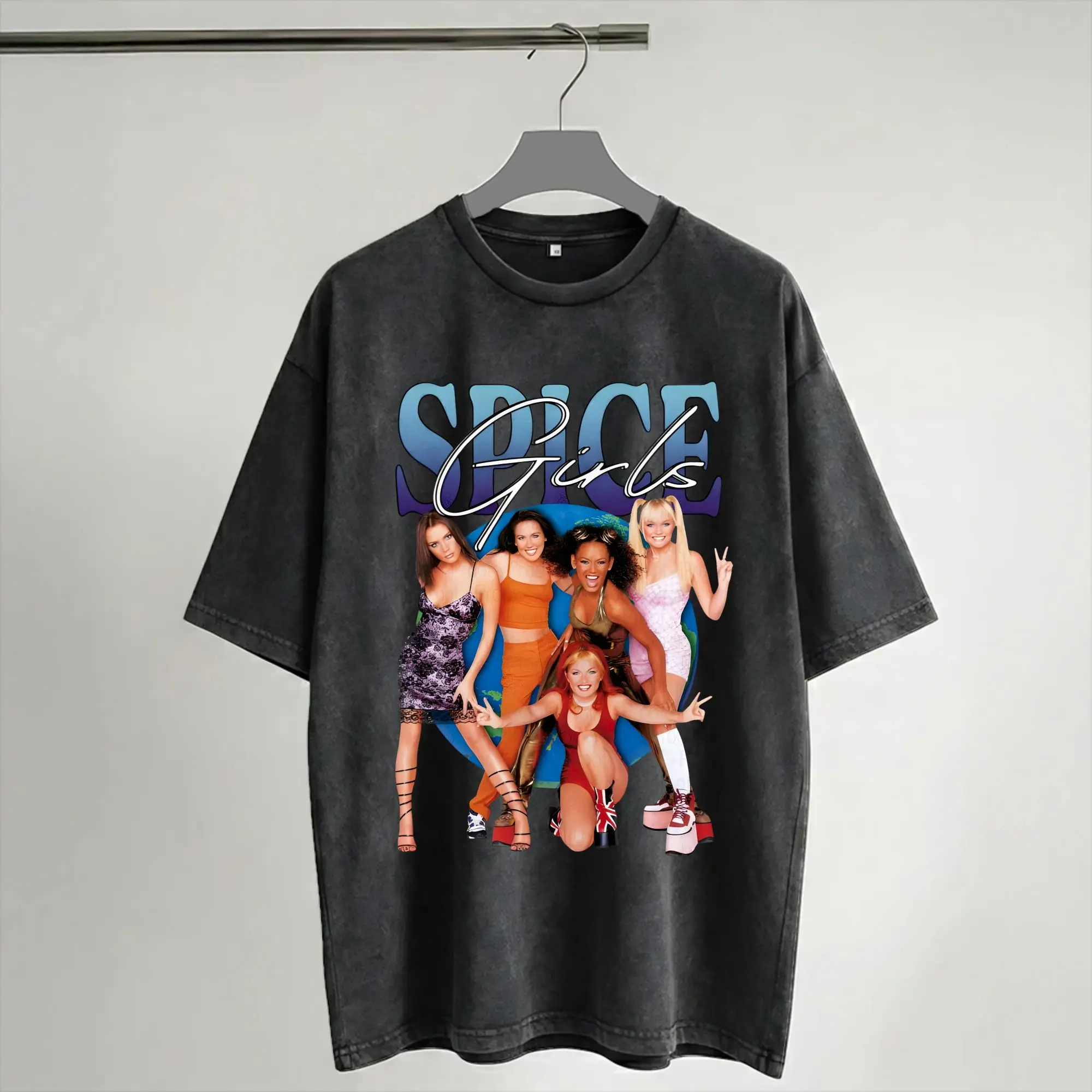 Spice Girls Pop Group Tour T Shirts Hip Hop Washed Short Sleeve Street T-Shirts  Novelty for Men Women Streetwear Summer Tees