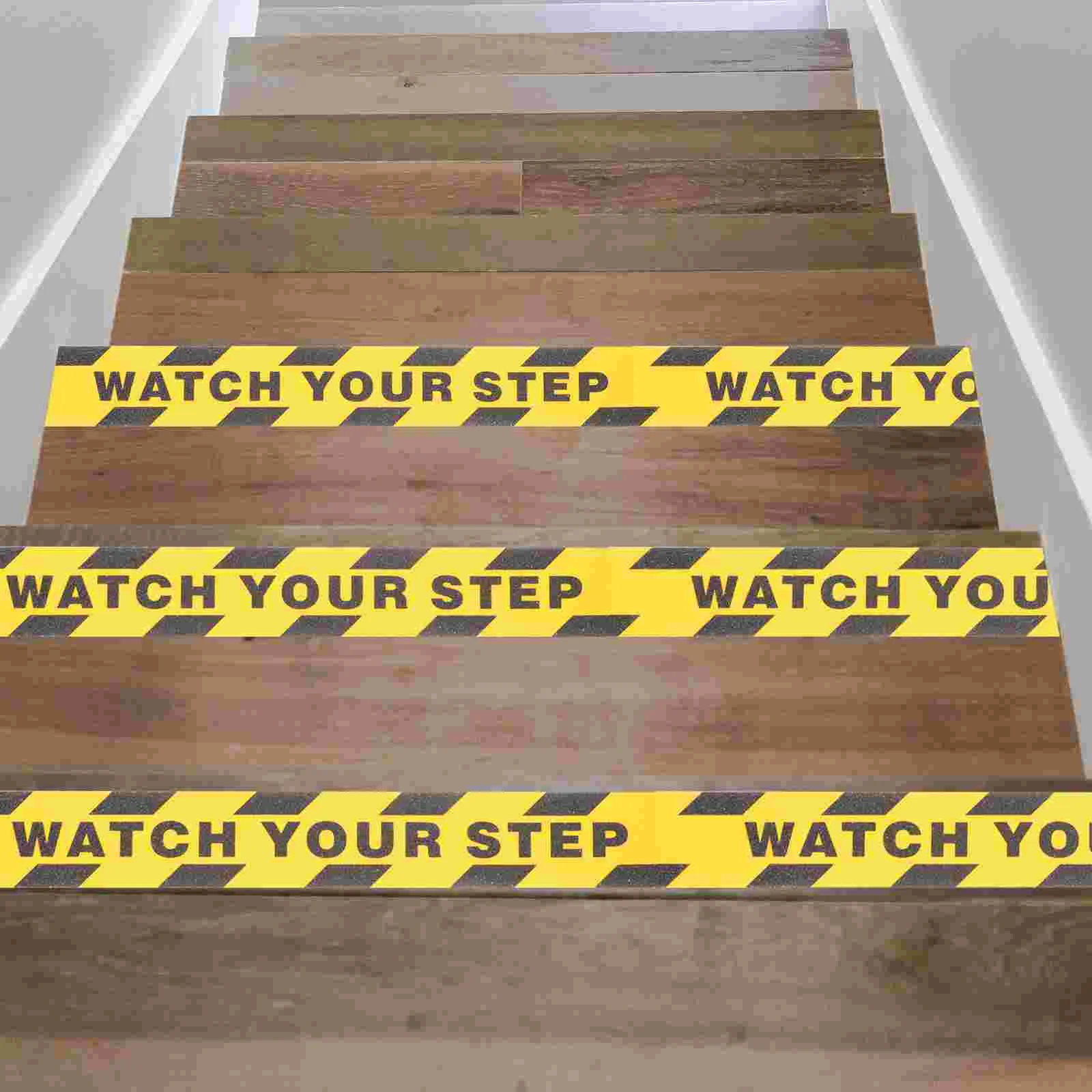 2 Rolls Stairs Anti-Slip Tape Watch Your Step Floor Sticker Stickers Print Warning Sign Adhesive Pvc for