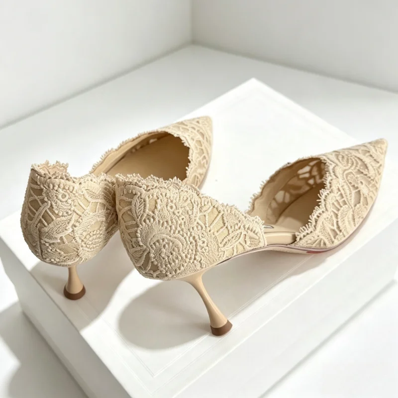 Luxury Hollow Lace Floral Embroidered Thin Heels Sandals Women Fashion Pointed Toe High Heels  Elegant Wedding Party Dress Shoes