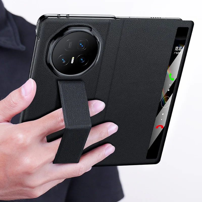 For Honor Magic V5 View Windows Leather Magnetic Flip Kickstand Phone Case For Honor Magic V5 Finger Holder Stand Phone Fundas