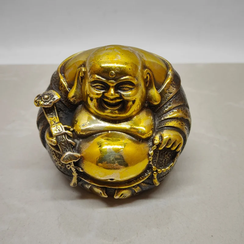 

Buddha Statue Round Belly Maitreya Buddha Ornament Collection Brass Imitation Purple Copper Gilded Maitreya Buddha Figurine