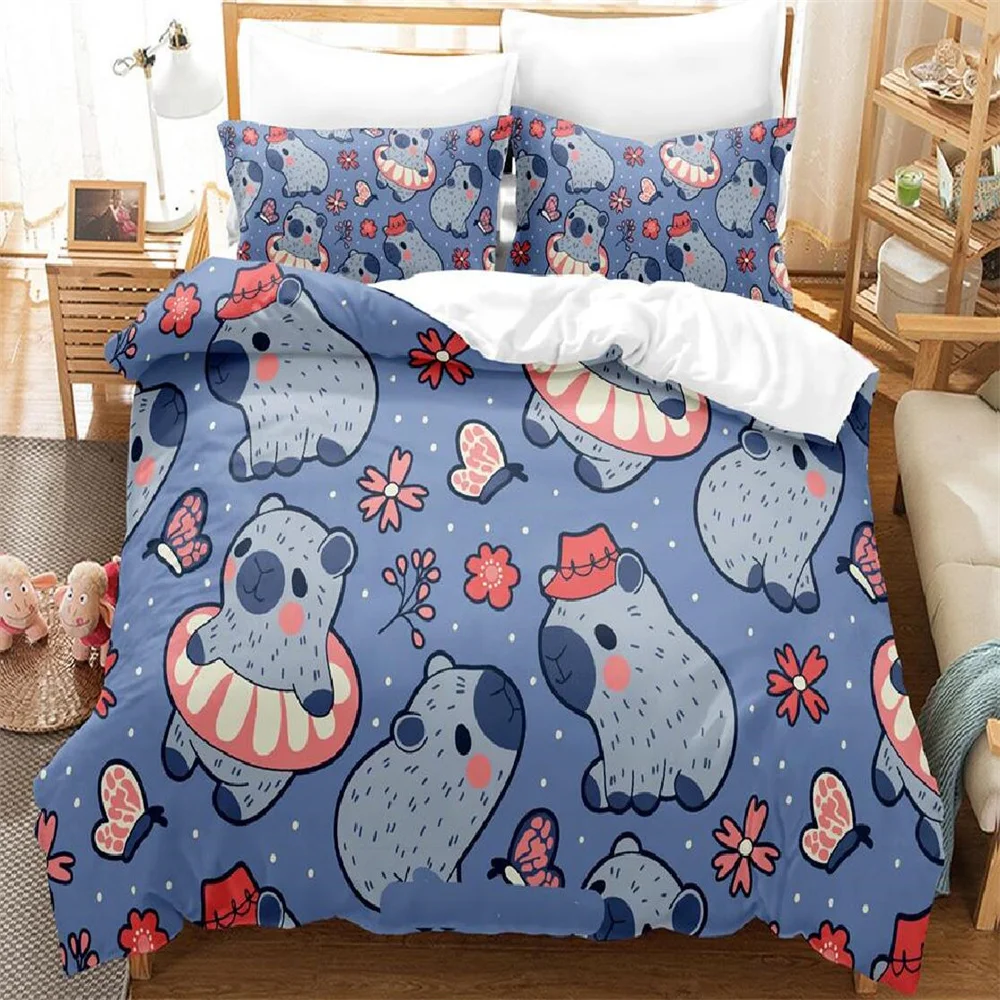 

2023 Kawaii Capybaras Bedding Set Single Twin Full Queen King Size Bed Set Aldult Kid Bedroom Duvetcover Sets 3D bed cover set