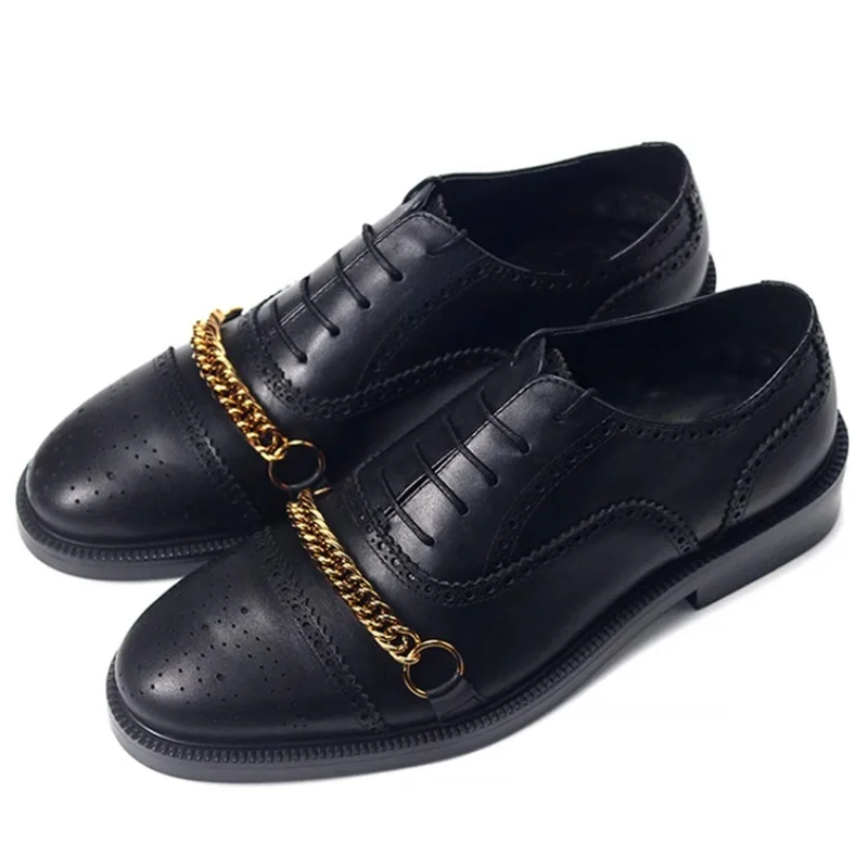 

Новый дизайн, броги из воловьей кожи, резные кожаные туфли, мужские модельные оксфорды с металлической цепочкой, свадебные офисные туфли ручной работы из натуральной кожи