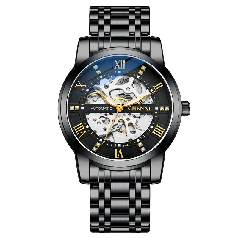 Relógio mecânico automático oco masculino, mostrador grande, impermeável, pulseira de aço, relógio de negócios, marca de topo, 41mm